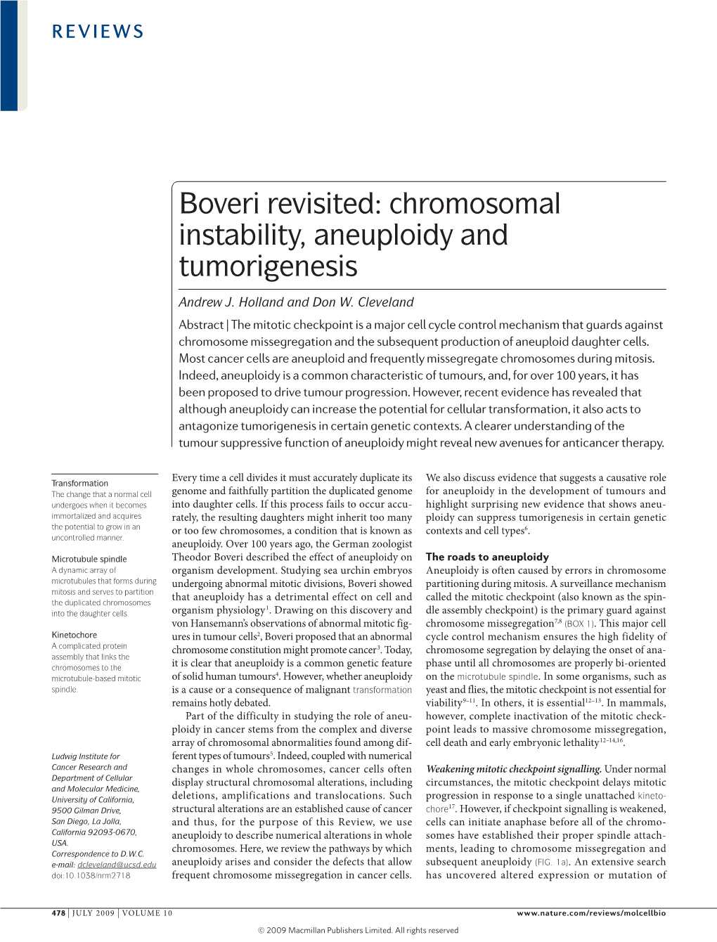 Chromosomal Instability, Aneuploidy and Tumorigenesis