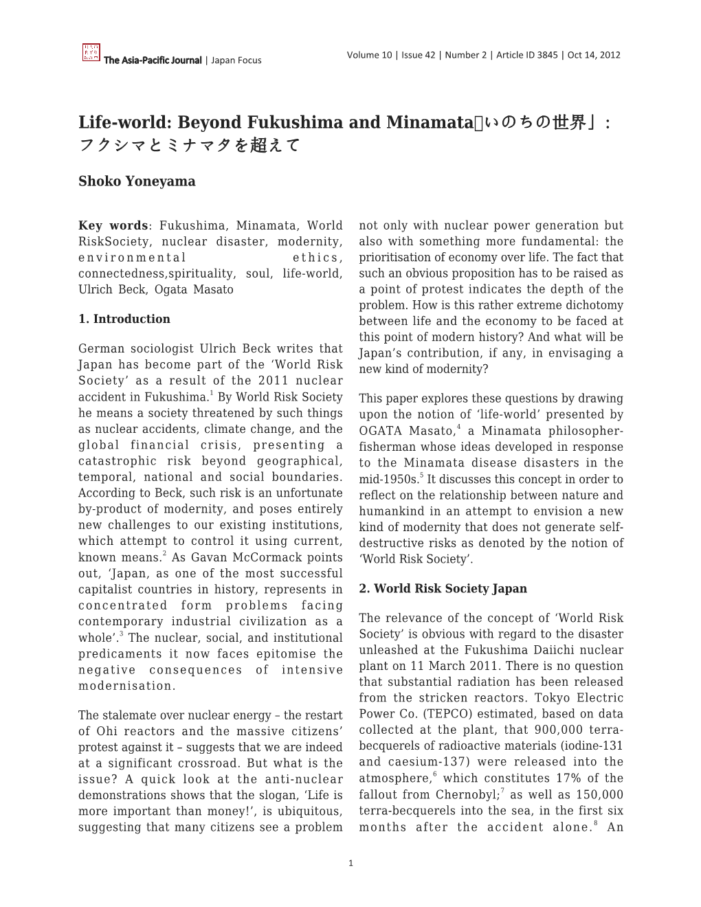 Beyond Fukushima and Minamata「いのちの世界」: フクシマとミナマタを超えて