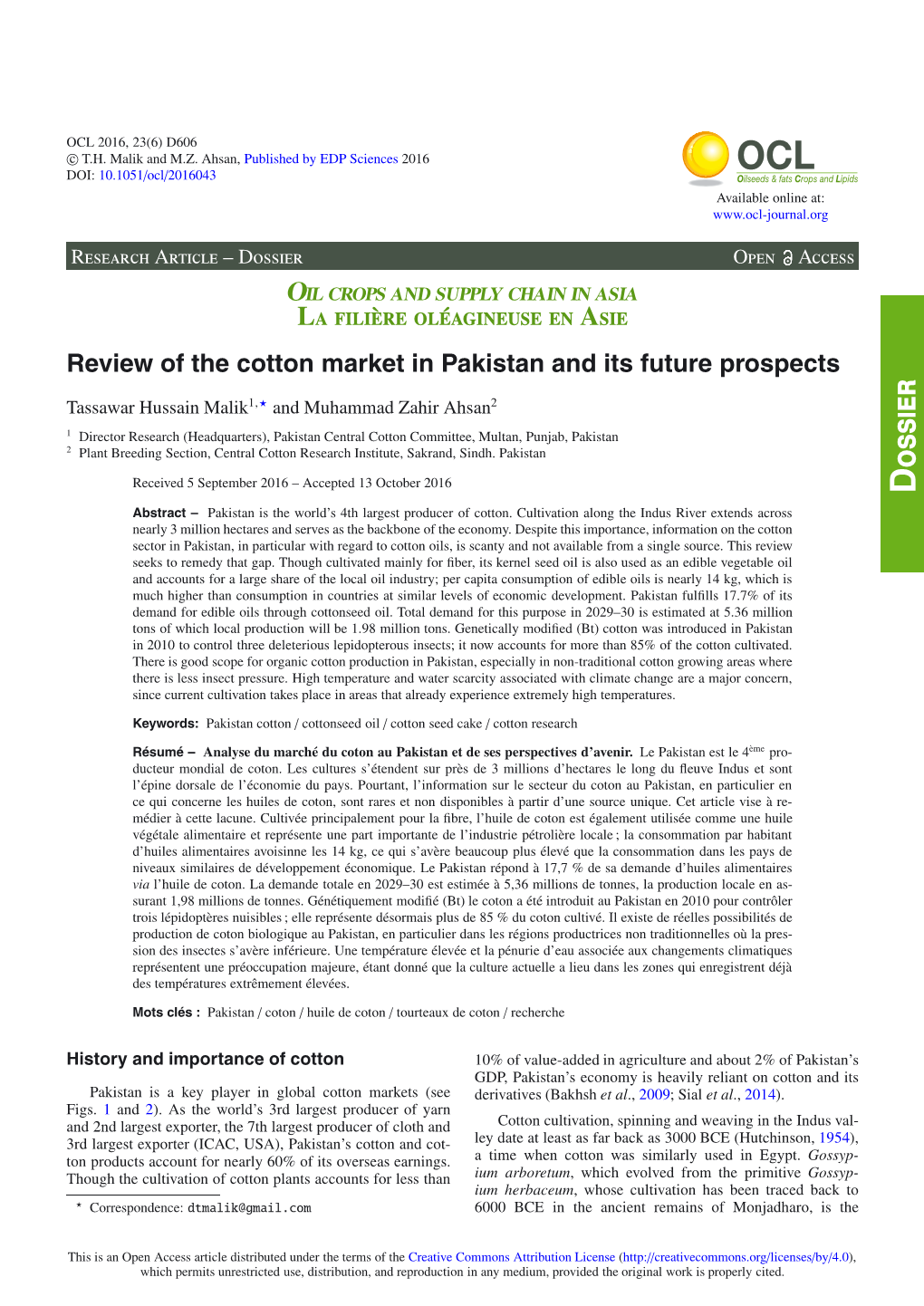 Review of the Cotton Market in Pakistan and Its Future Prospects