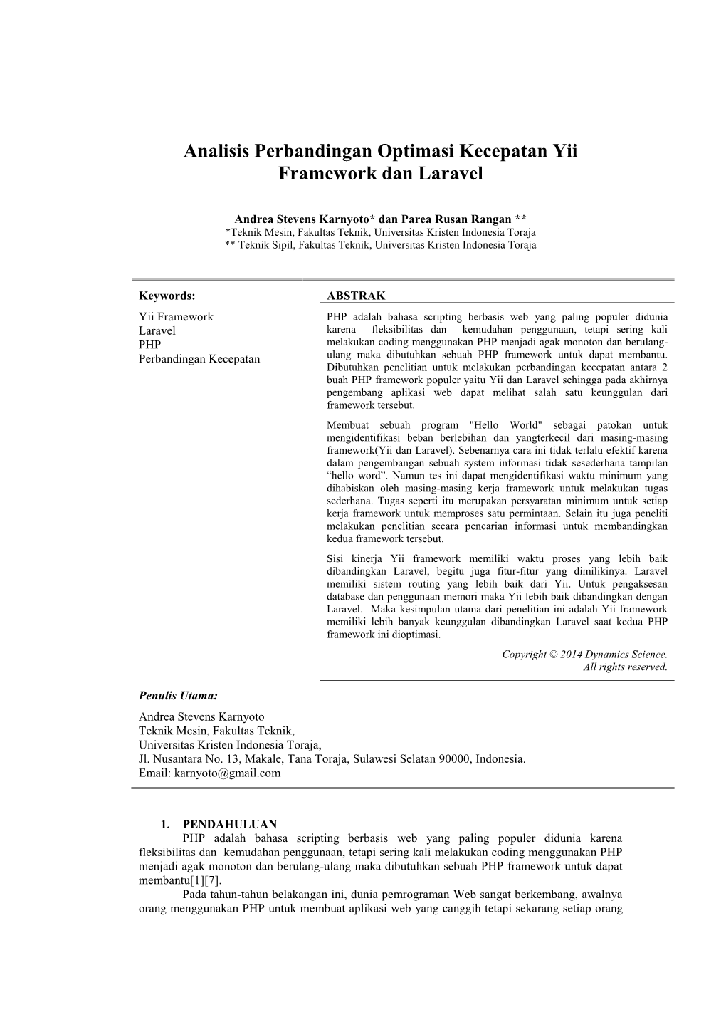 Analisis Perbandingan Optimasi Kecepatan Yii Framework Dan Laravel