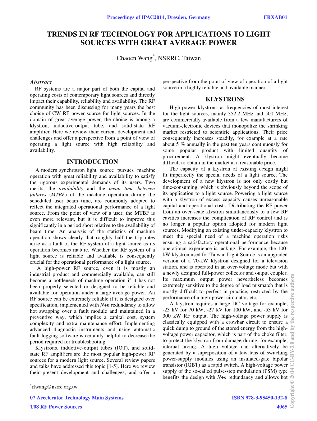 Trends in Rf Technology for Applications to Light Sources with Great Average Power