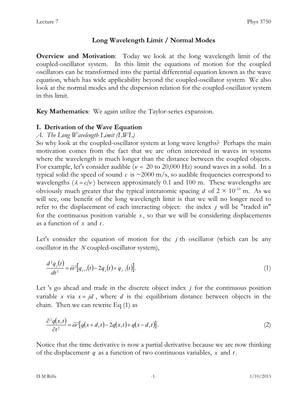 Long Wavelength Limit / Normal Modes Overview and Motivation