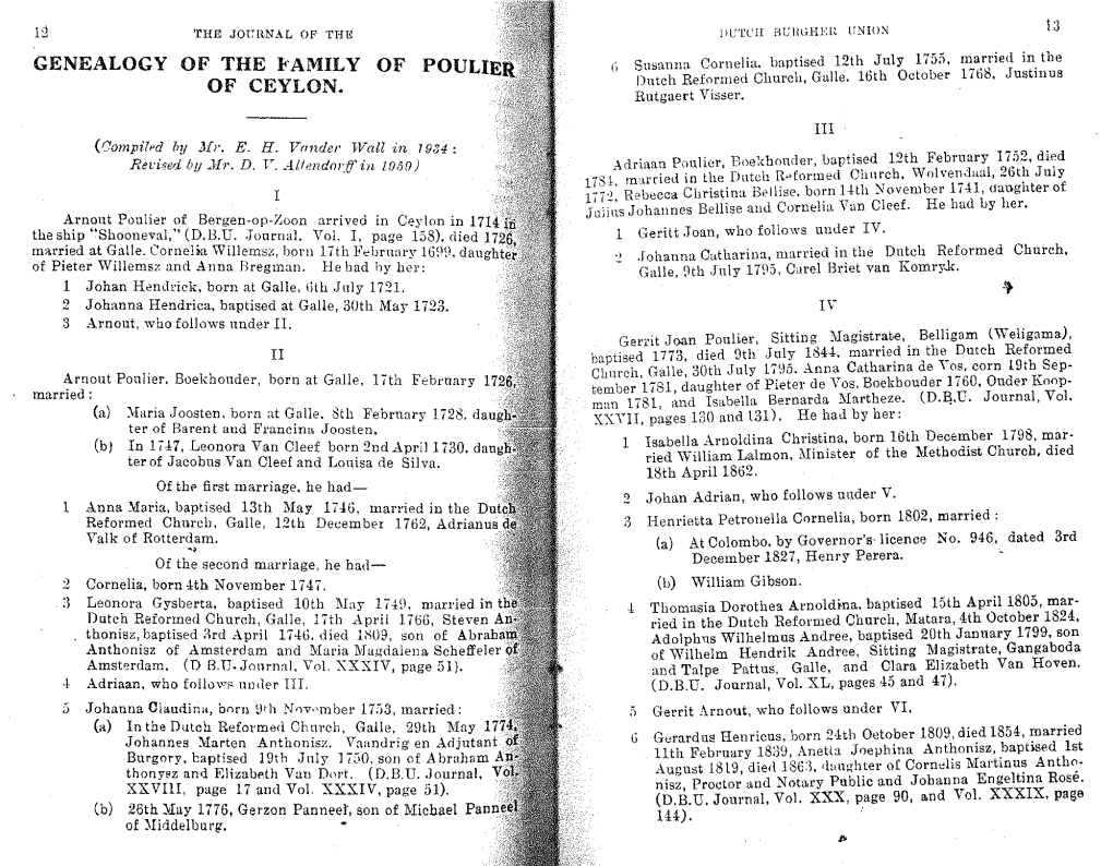 Genealogy of the Family of Poulikr of Ceylon