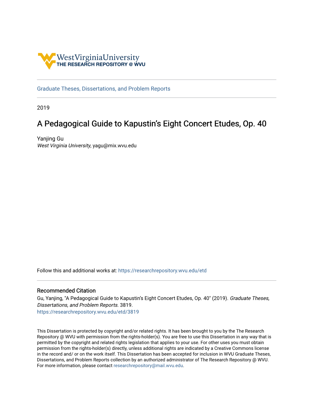 A Pedagogical Guide to Kapustin's Eight Concert Etudes, Op. 40