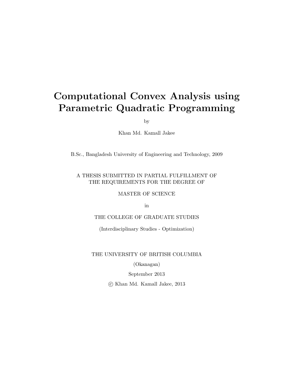 Computational Convex Analysis Using Parametric Quadratic Programming