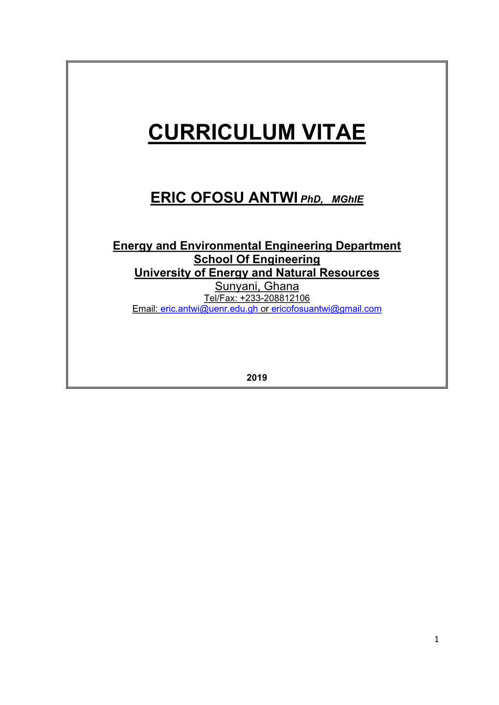 CURRICULUM VITAE ERIC OFOSU Antwiphd, Mghie