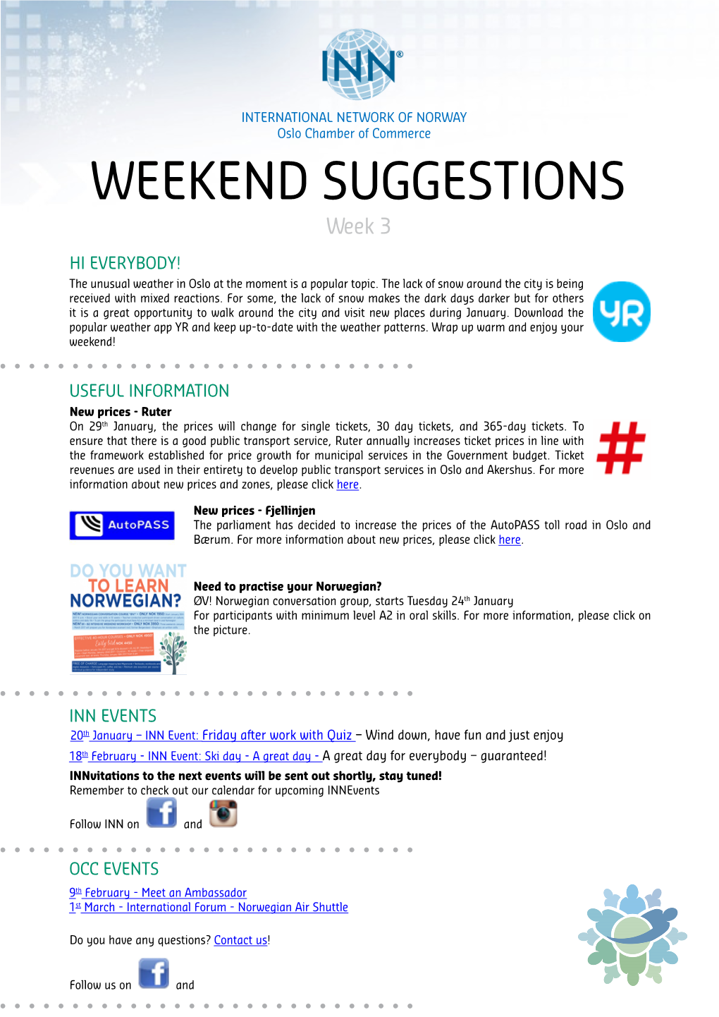 WEEKEND SUGGESTIONS Week 3