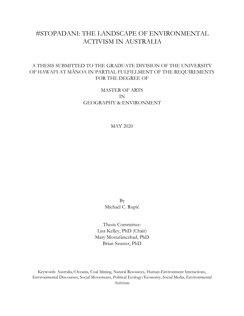 Stopadani: the Landscape of Environmental Activism in Australia