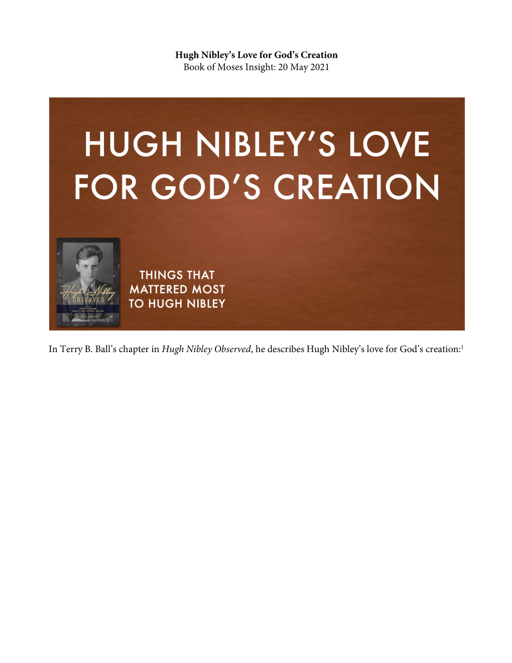 “Hugh Nibley's Love for God's Creation” (PDF)