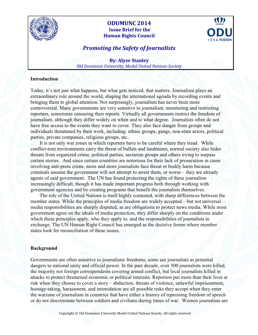 ODUMUNC 2014 Issue Brief for the Human Rights Council