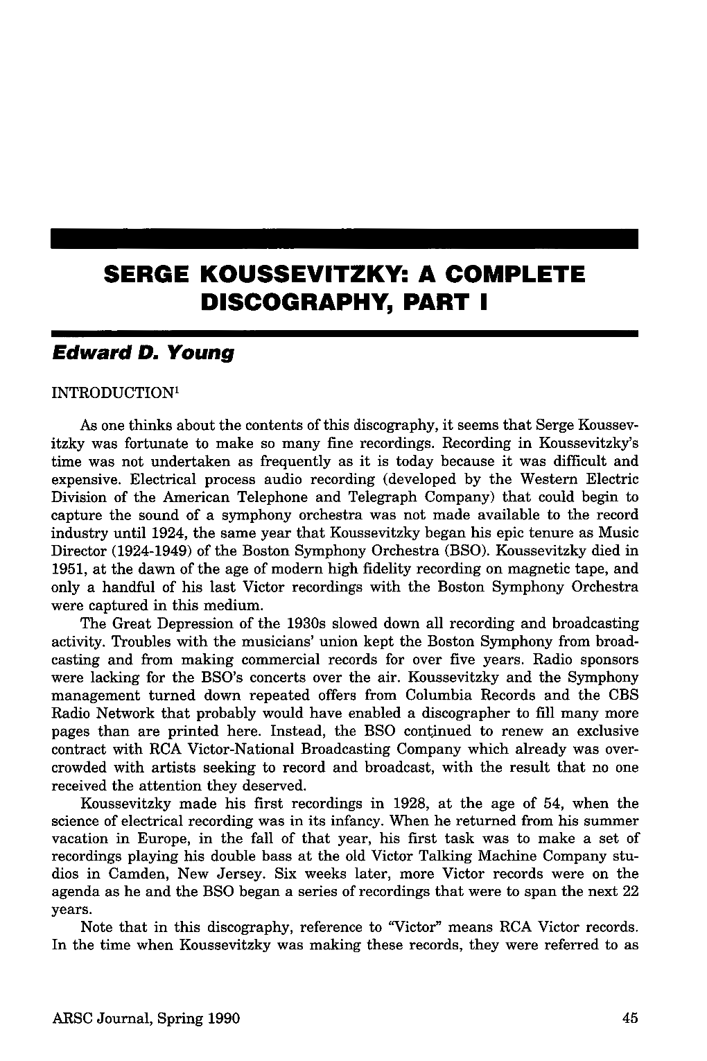 Serge Koussevitzky: a Complete Discography, Part I