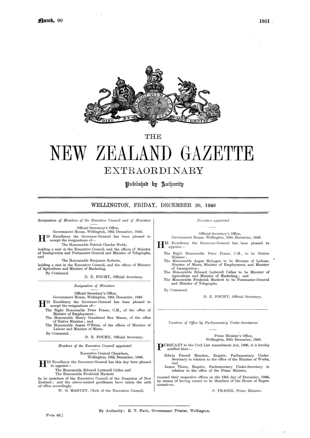 New Zealand Gazette Extraordinary