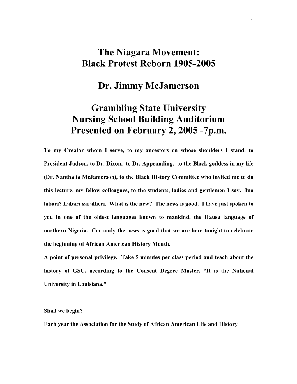 The Niagara Movement: Black Protest Reborn, 1905-2005