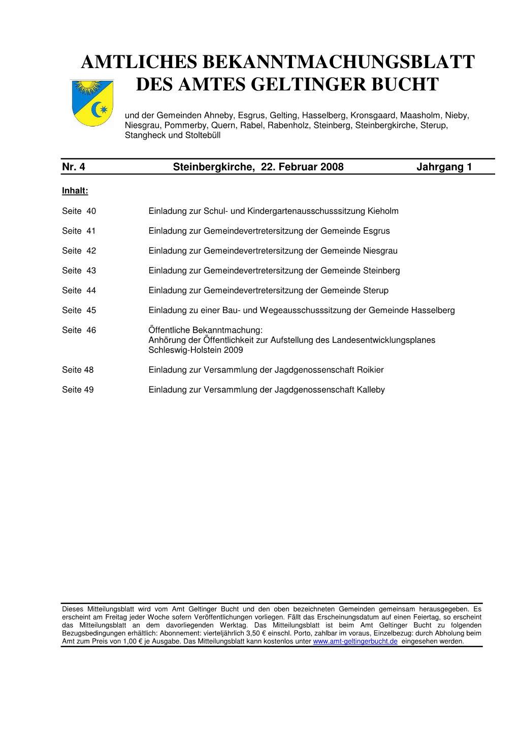 Amtliches Bekanntmachungsblatt Des Amtes Geltinger Bucht