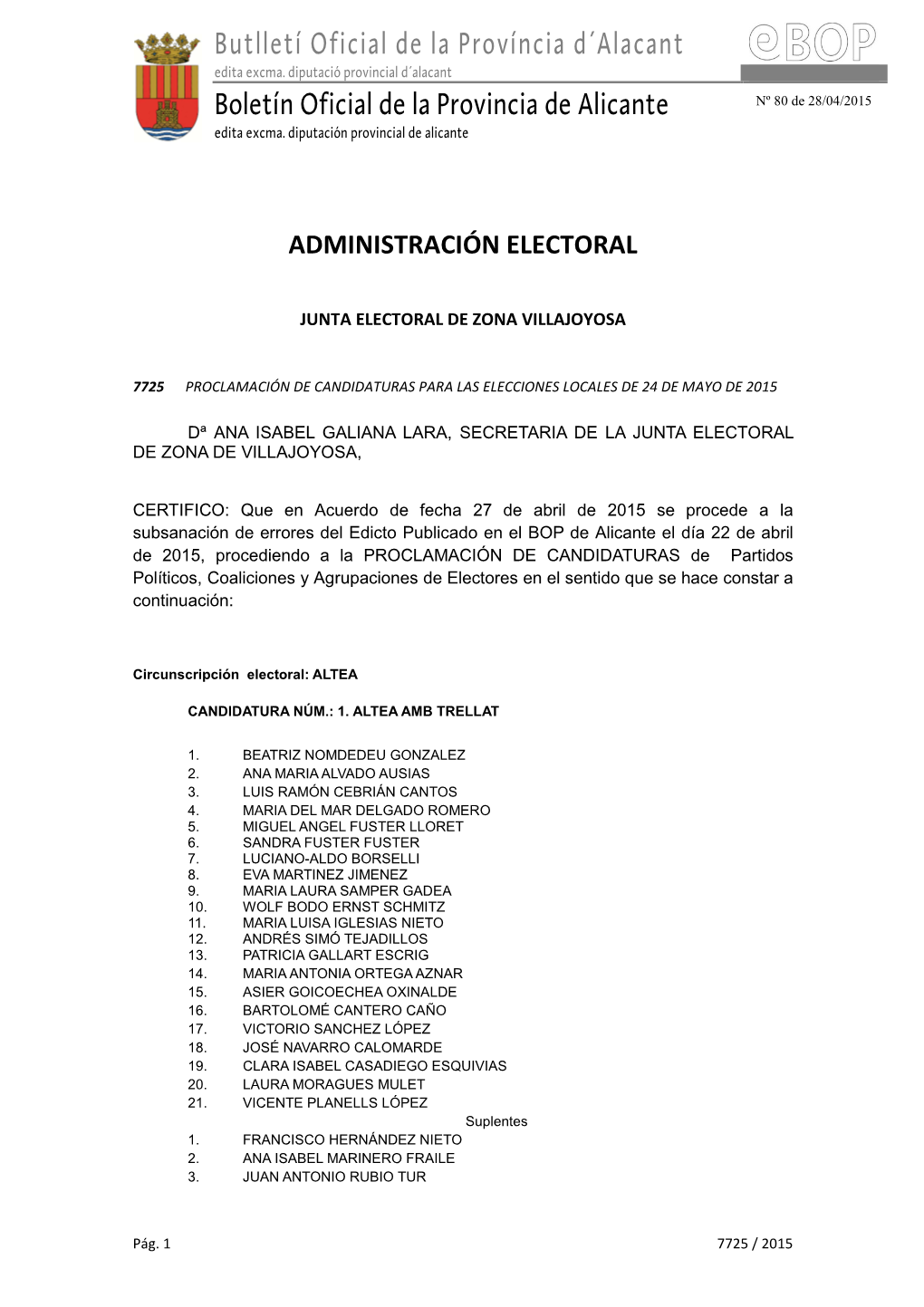 Junta Electoral De Zona De Villajoyosa