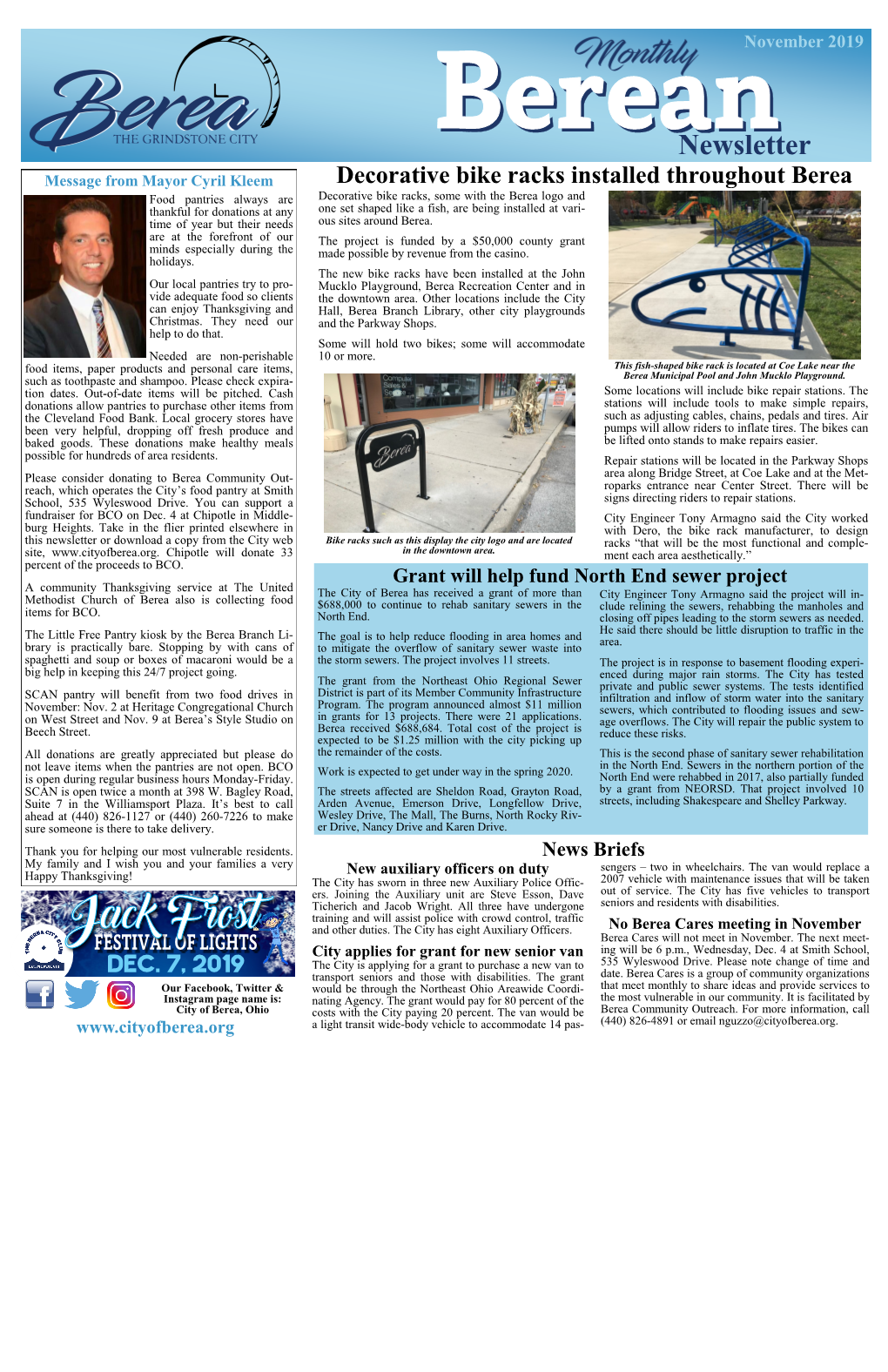 Newsletter Message from Mayor Cyril Kleem Decorative Bike Racks Installed Throughout Berea