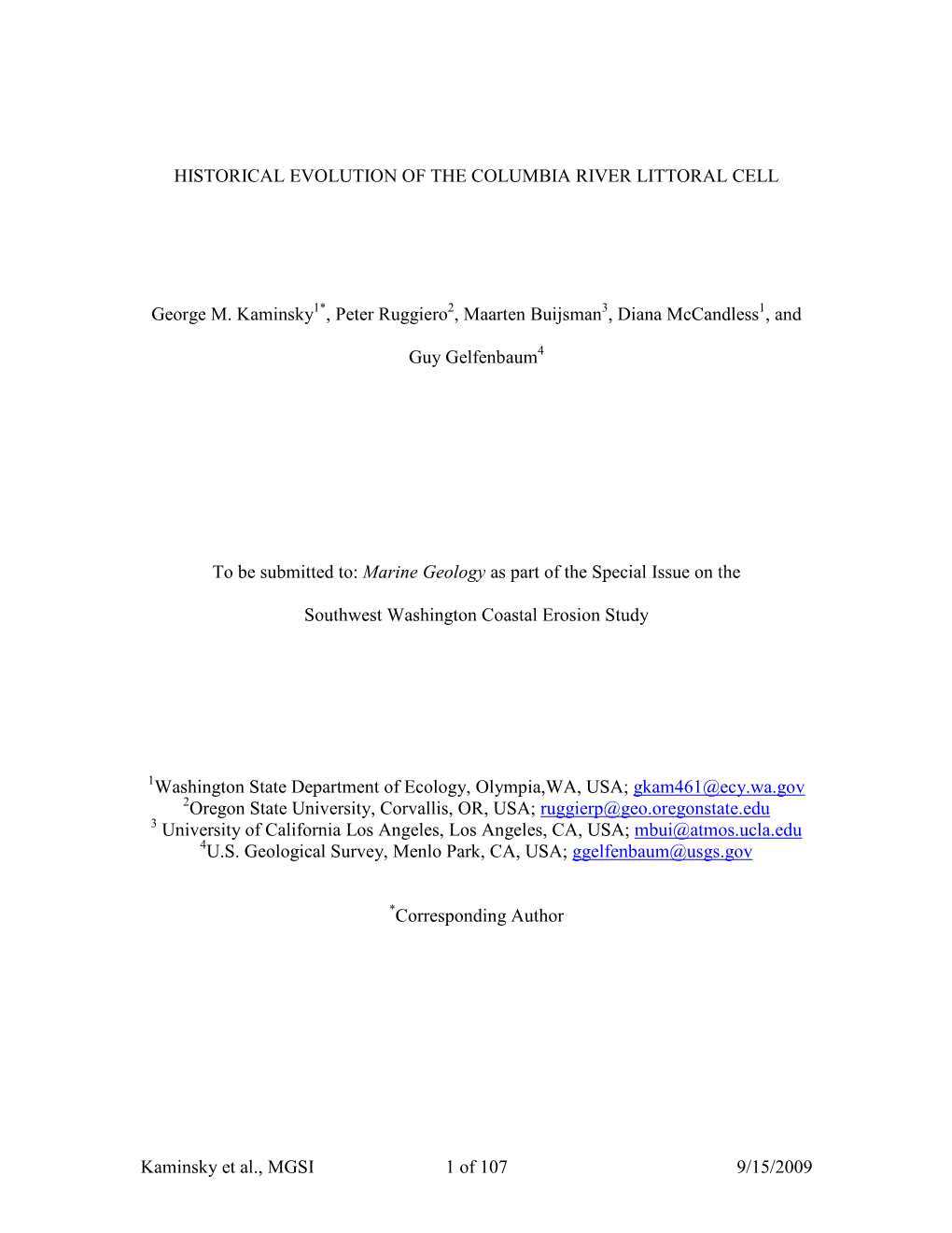 The Historical Era of the Columbia River Littoral Cell Is Relatively Young