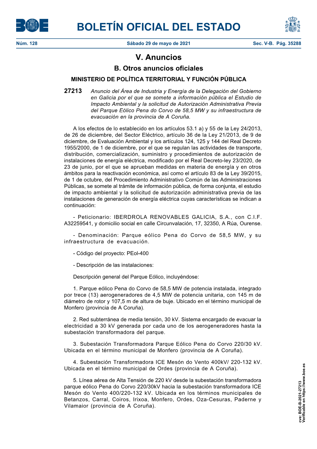 Anuncio 27213 Del BOE Núm. 128 De 2021