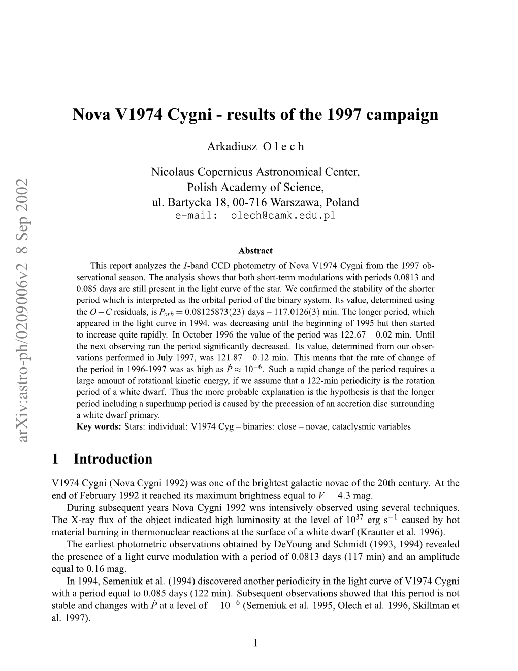 Nova V1974 Cygni-Results of the 1997 Campaign