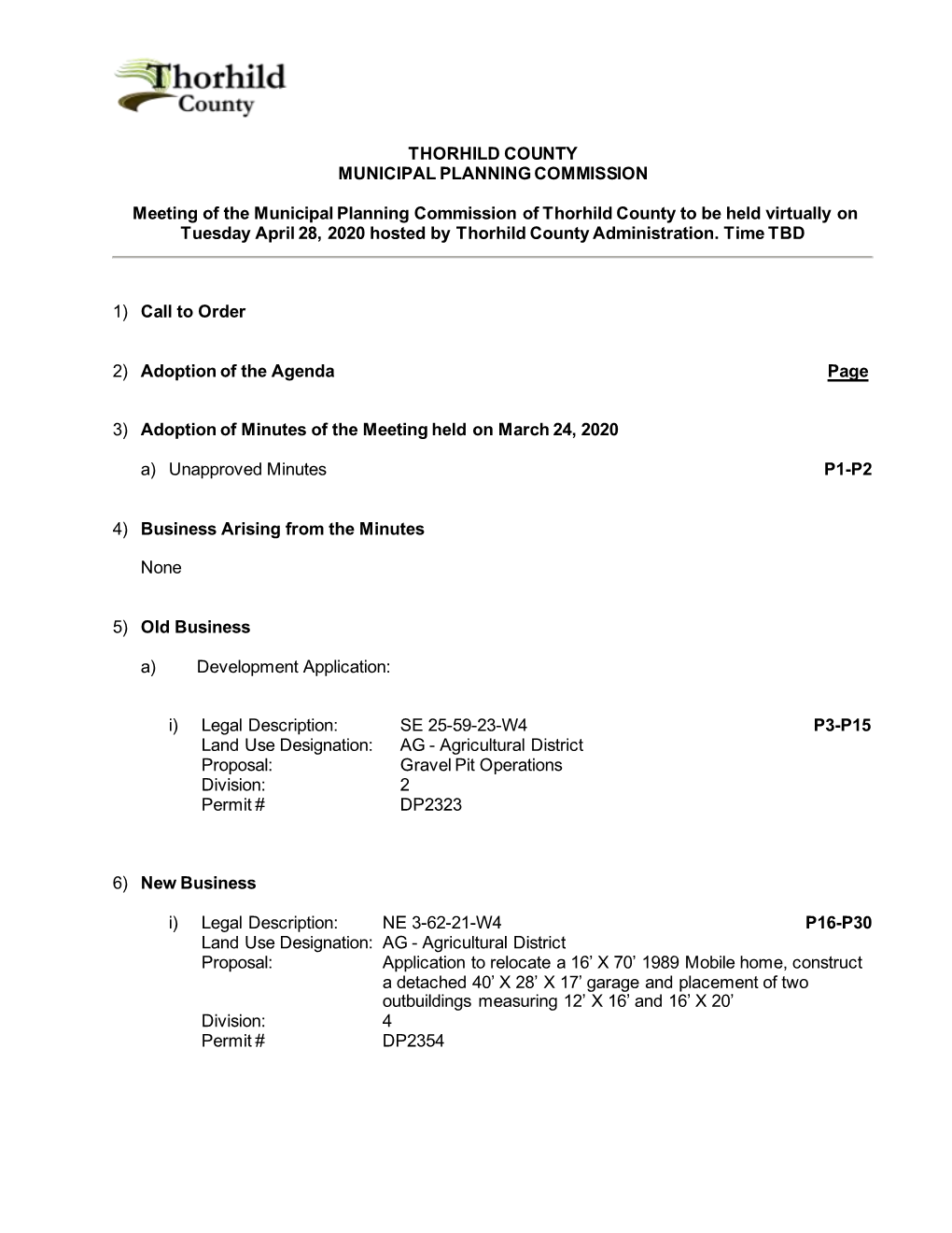 THORHILD COUNTY MUNICIPAL PLANNING COMMISSION Meeting