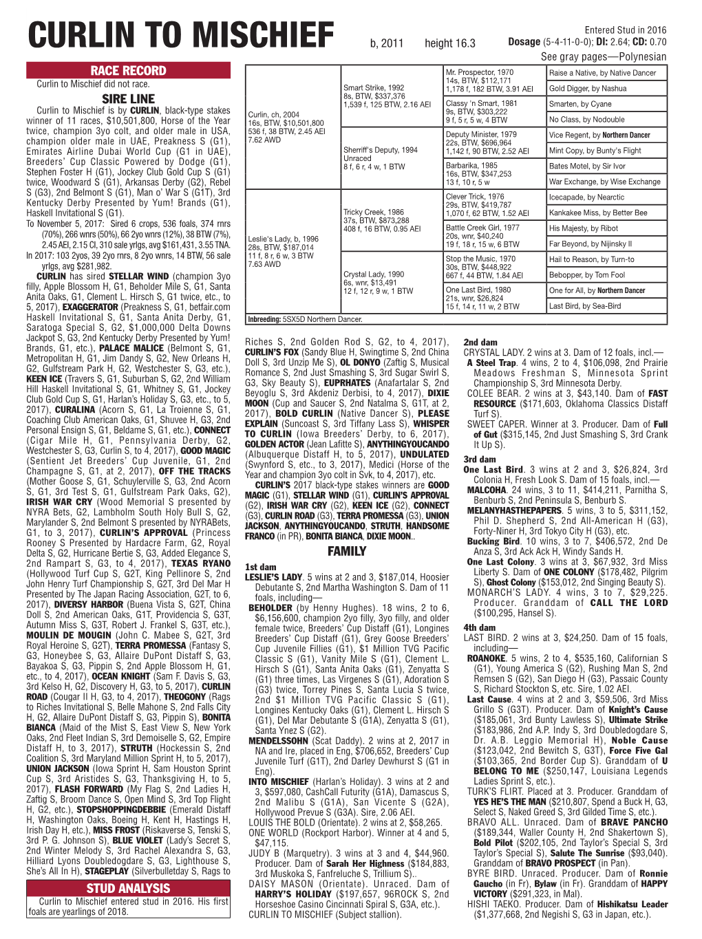 Race Record Sire Line Family Stud