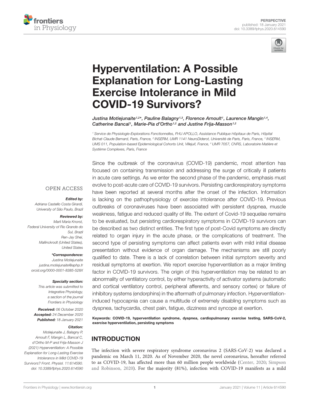 Hyperventilation: a Possible Explanation for Long-Lasting Exercise Intolerance in Mild COVID-19 Survivors?