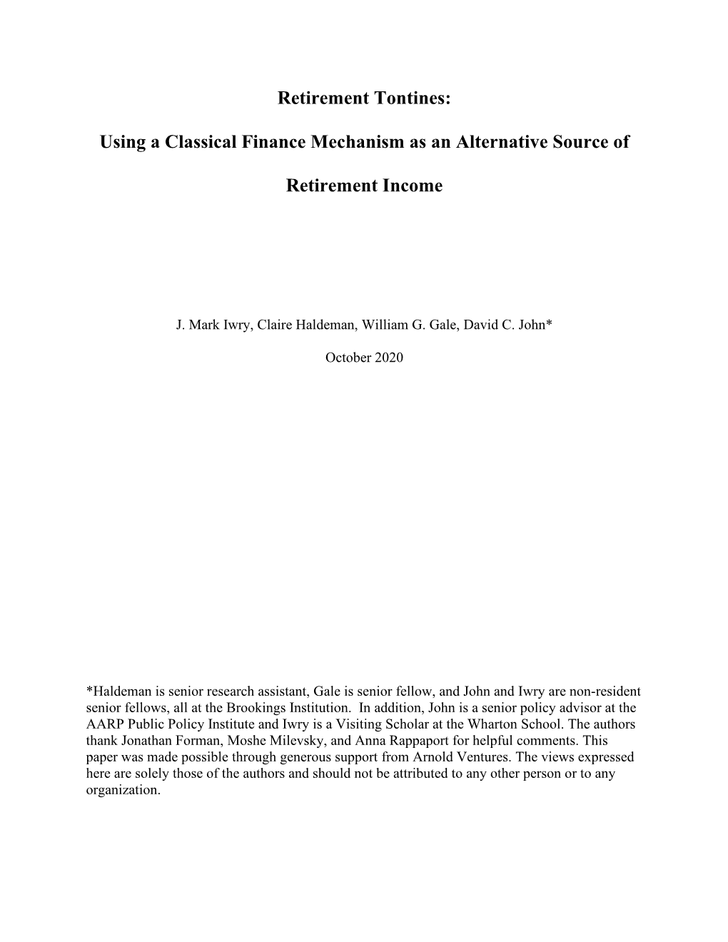 Retirement Tontines: Using a Classical Finance Mechanism As an Alternative Source of Retirement Income