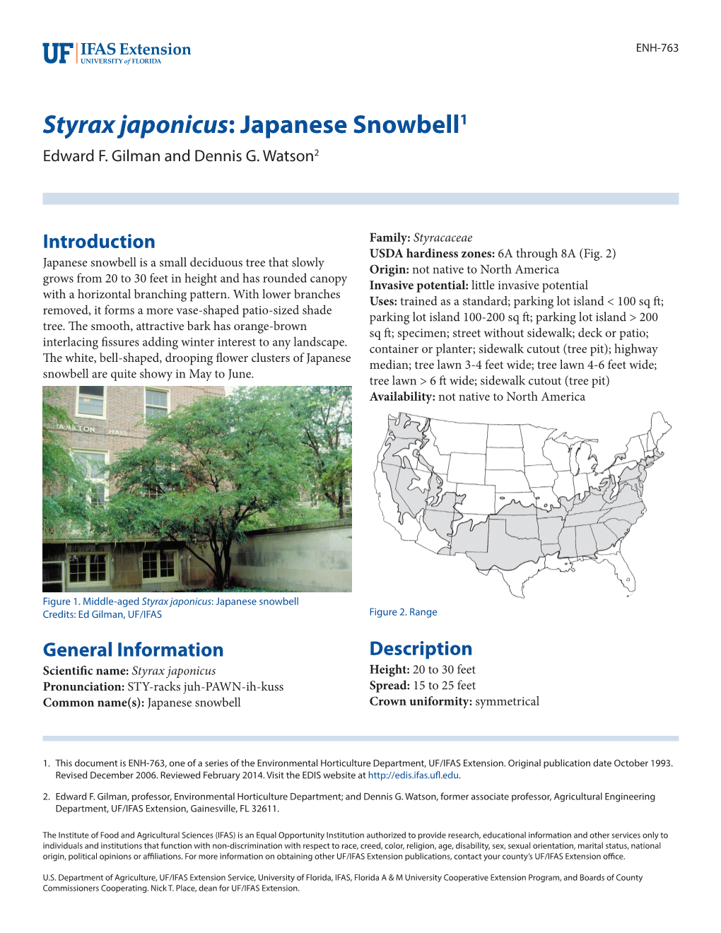 Styrax Japonicus: Japanese Snowbell1 Edward F