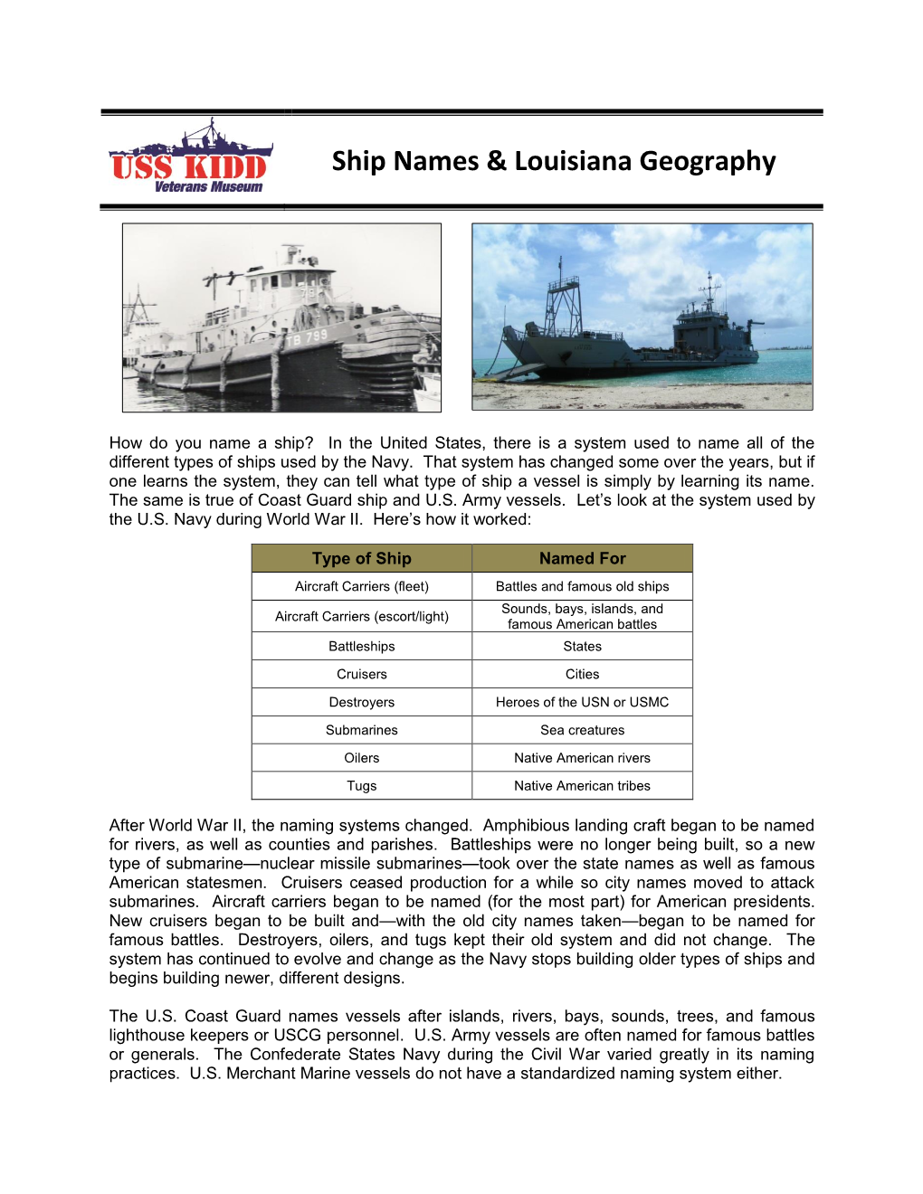 Ship Names & Louisiana Geography