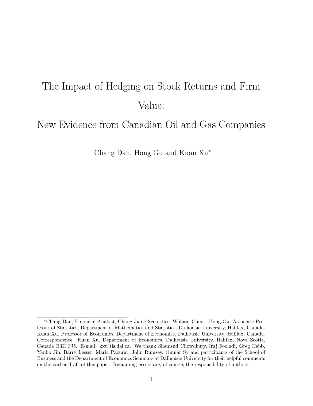 The Impact of Hedging on Stock Returns and Firm Value: New Evidence from Canadian Oil and Gas Companies