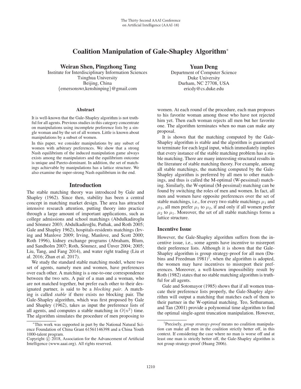 Coalition Manipulation of Gale-Shapley Algorithm∗