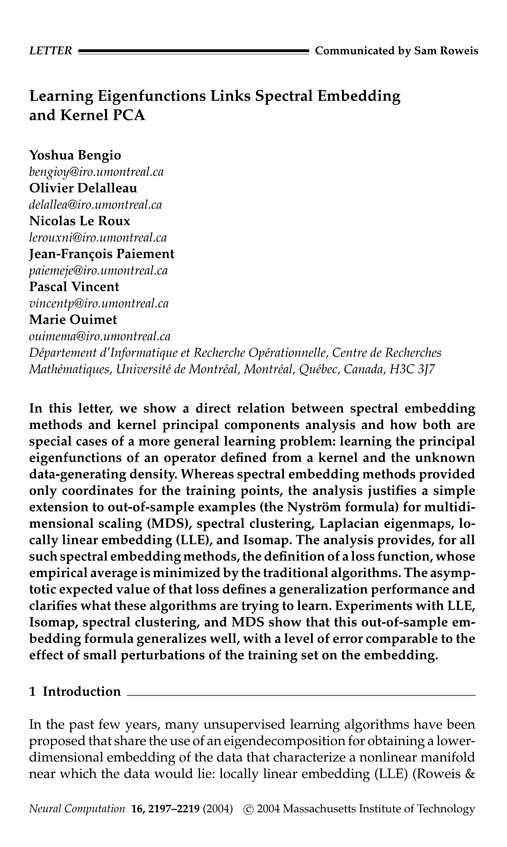 Learning Eigenfunctions Links Spectral Embedding and Kernel PCA