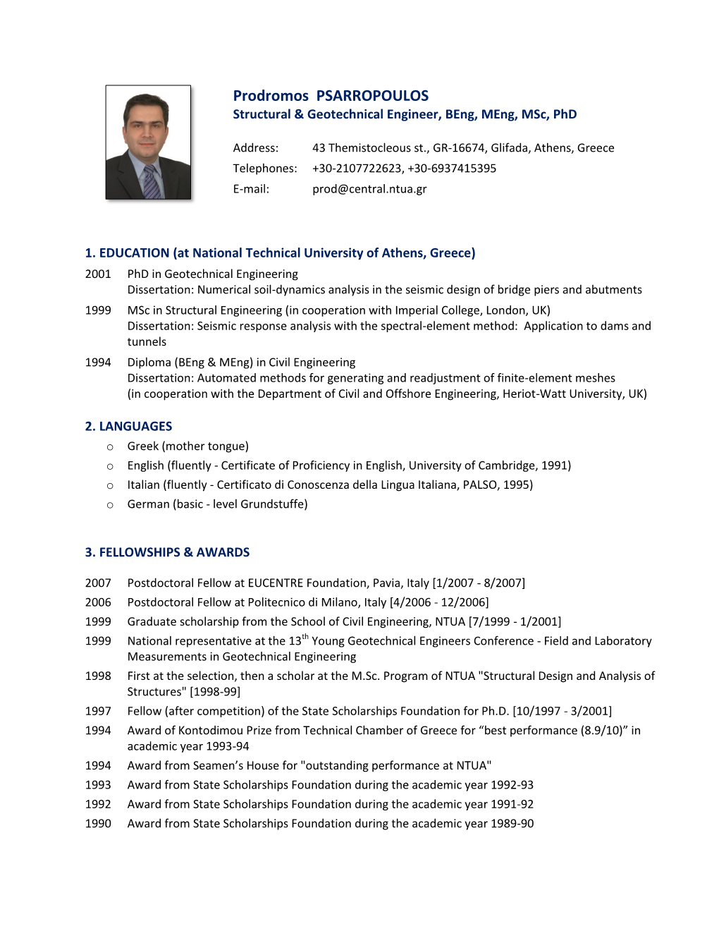 Prodromos PSARROPOULOS Structural & Geotechnical Engineer, Beng, Meng, Msc, Phd