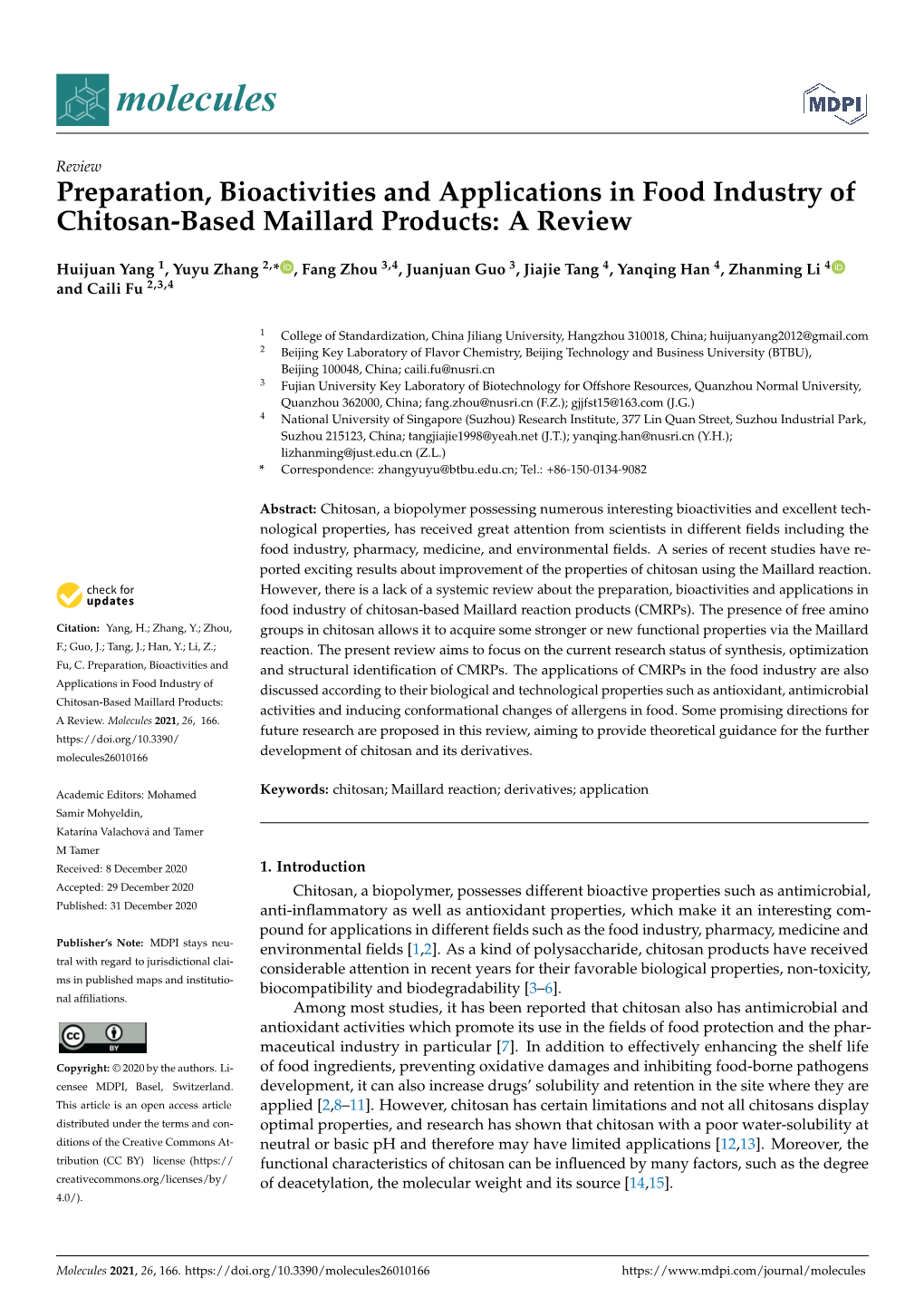 Preparation, Bioactivities and Applications in Food Industry of Chitosan-Based Maillard Products: a Review