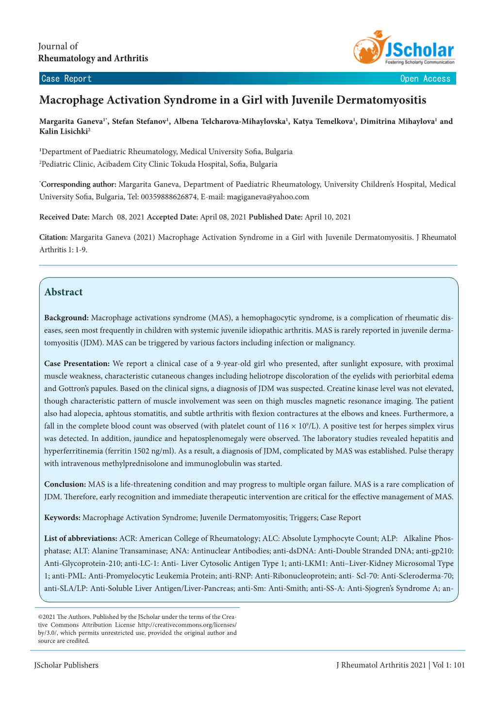 Macrophage Activation Syndrome in a Girl with Juvenile Dermatomyositis