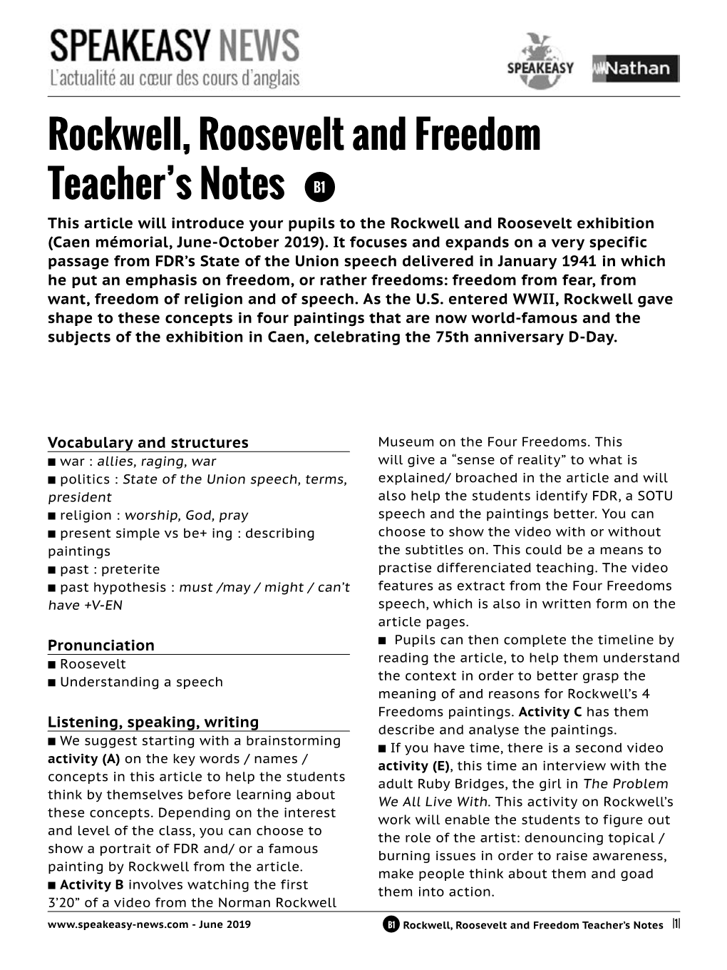 Rockwell, Roosevelt and Freedom Teacher's Notes