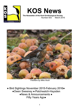KOS News the Newsletter of the Kent Ornithological Society Number 503 March 2016