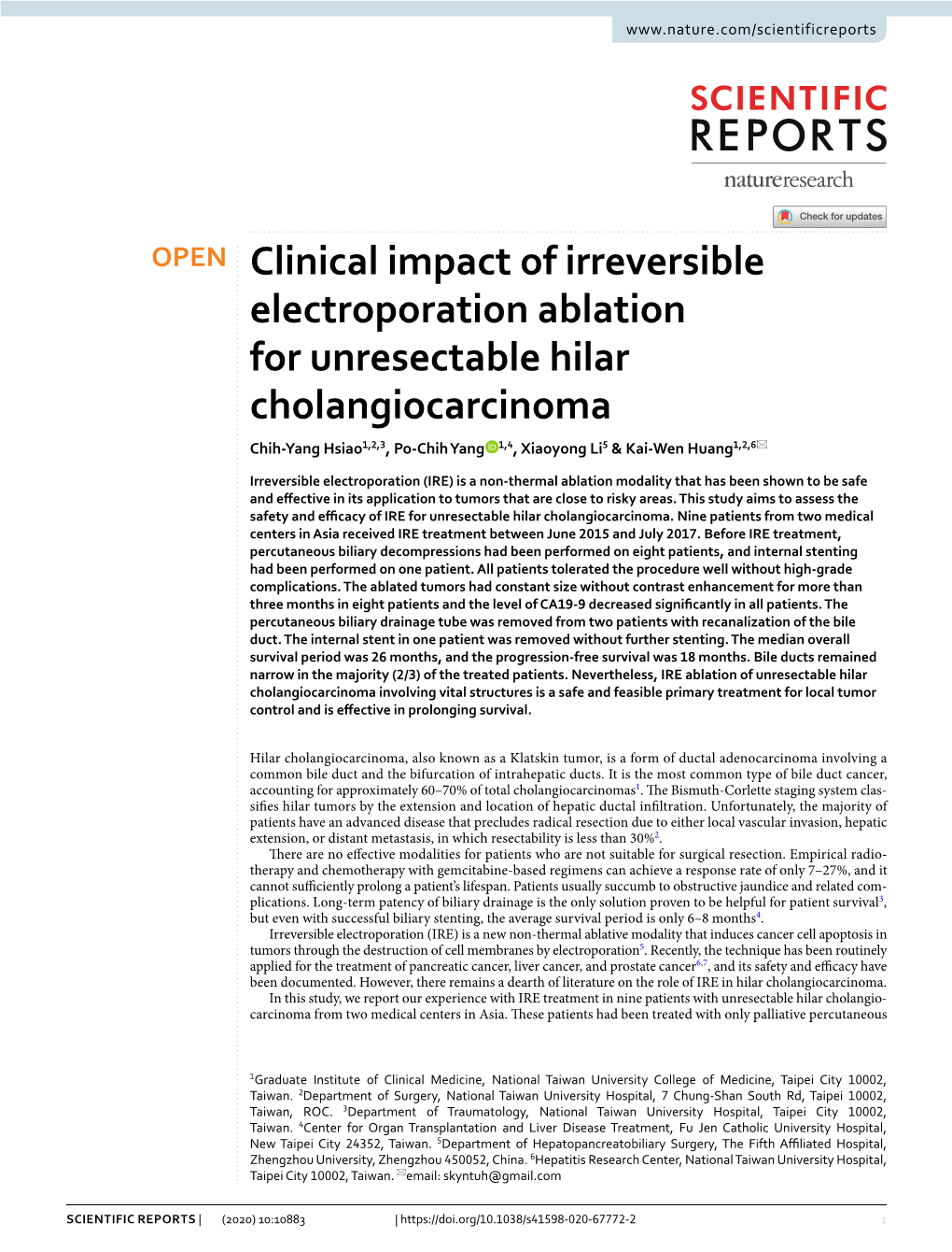 Clinical Impact of Irreversible Electroporation Ablation For