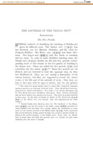 The Doctrine of the Tendai Sect