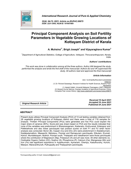 Principal Component Analysis on Soil Fertility Parameters in Vegetable Growing Locations of Kottayam District of Kerala