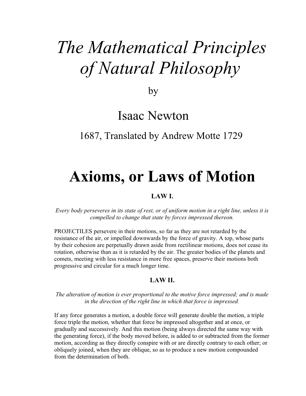 Axioms, Or Laws of Motion