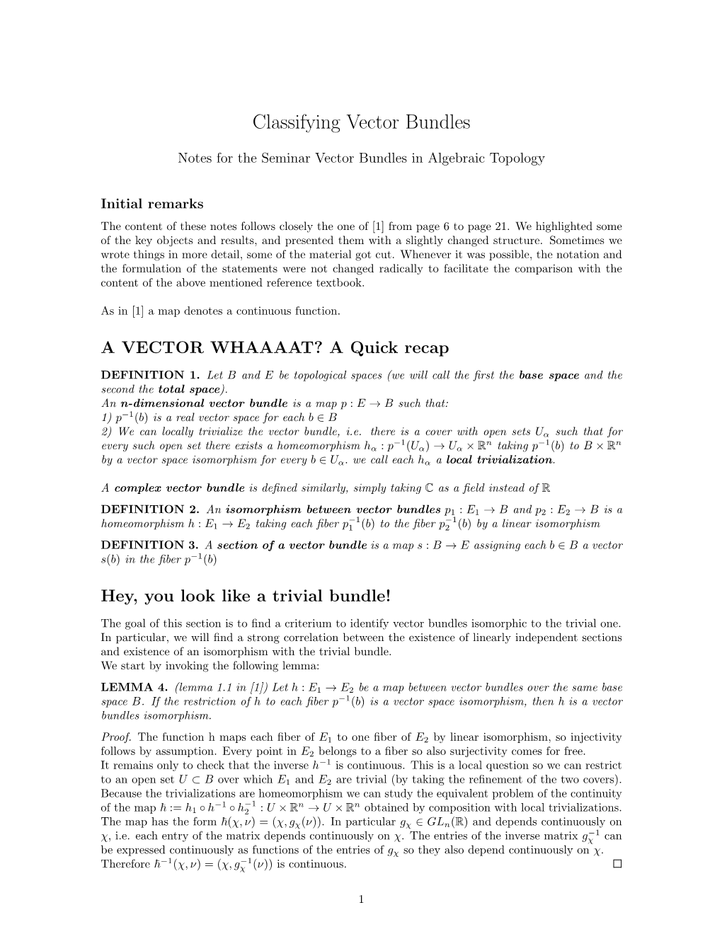 Classifying Vector Bundles