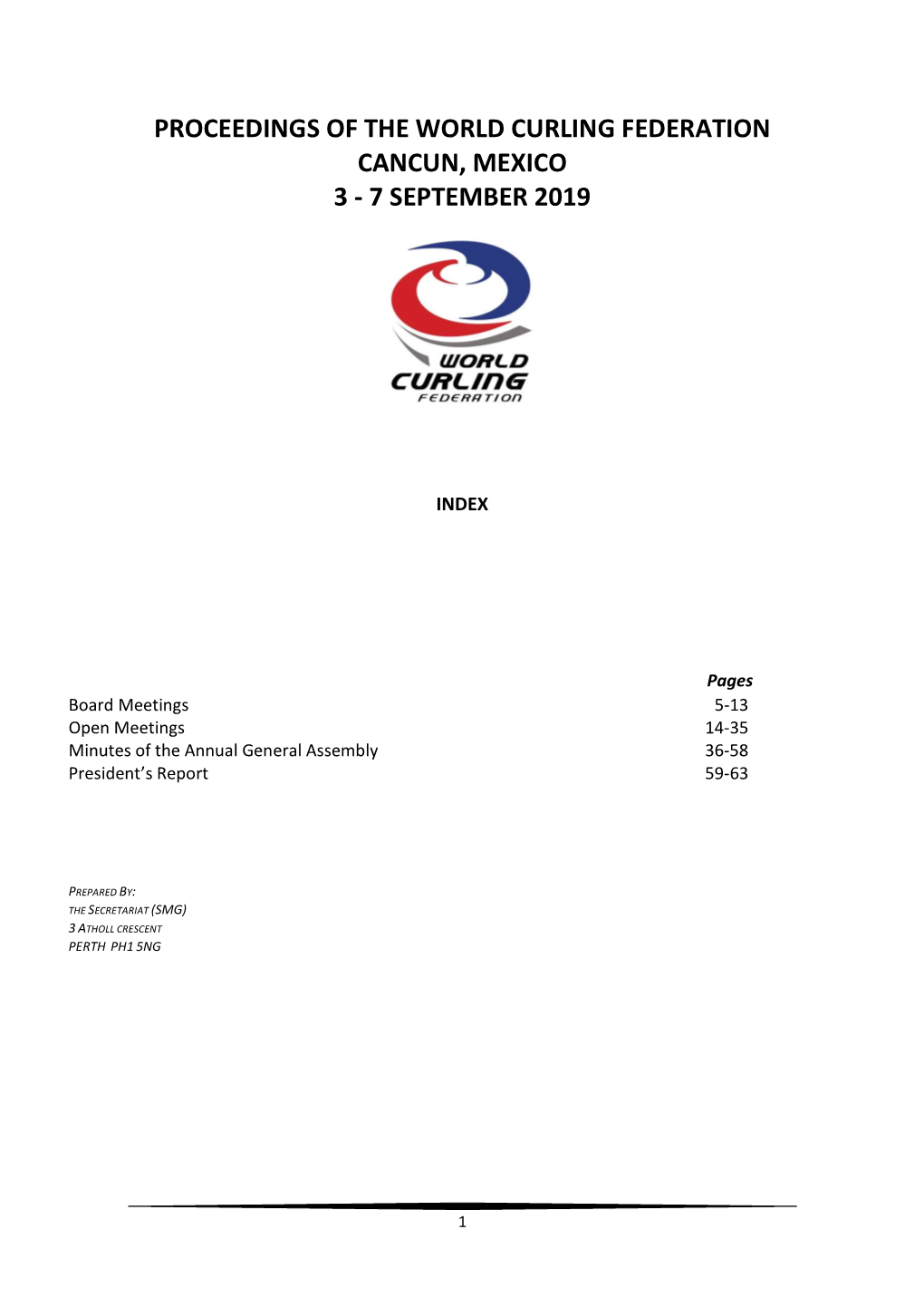Proceedings of the World Curling Federation Cancun, Mexico 3 - 7 September 2019