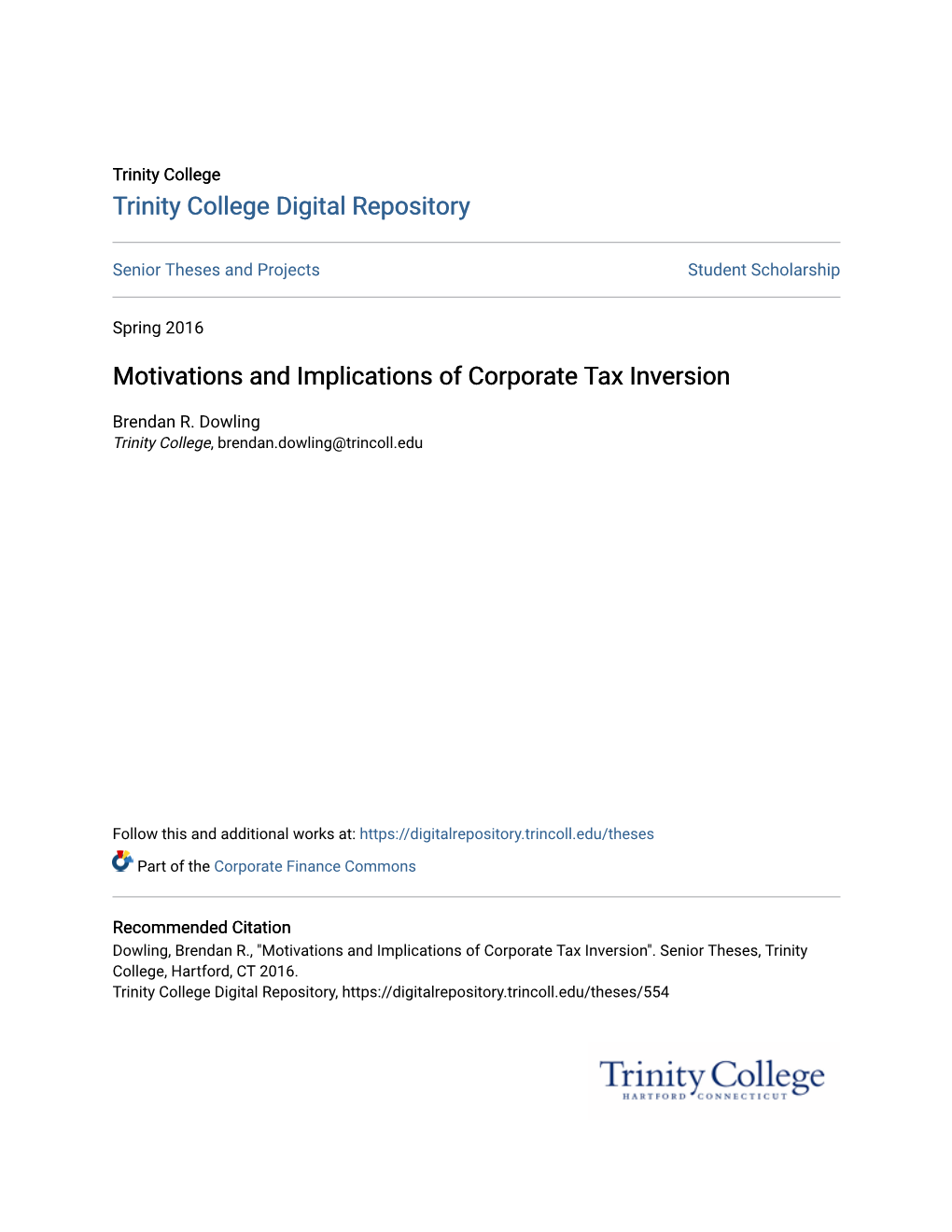 Motivations and Implications of Corporate Tax Inversion