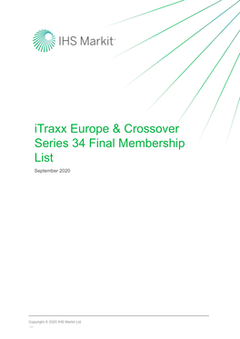 Itraxx Europe & Crossover Series 34 Final Membership List