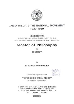 Master of Philosophy in HISTORY