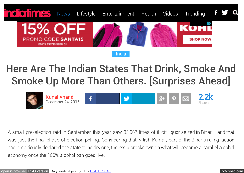 Here Are the Indian States That Drink, Smoke and Smoke up More Than Others. [Surprises Ahead]