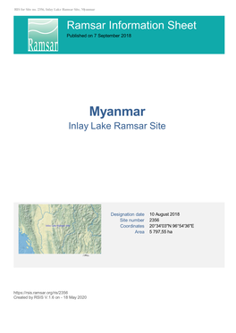 Myanmar Ramsar Information Sheet Published on 7 September 2018