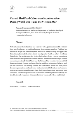 Central Thai Food Culture and Acculturation During World War Ii and the Vietnam War