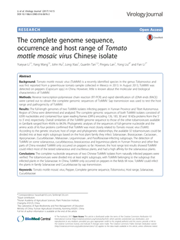 The Complete Genome Sequence, Occurrence and Host Range Of